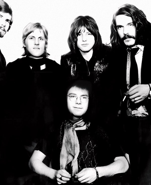 Bauhaus band members, iconic post-punk and gothic rock music ensemble, black and white photo, music history, influential alternative music group, Past Daily archives.