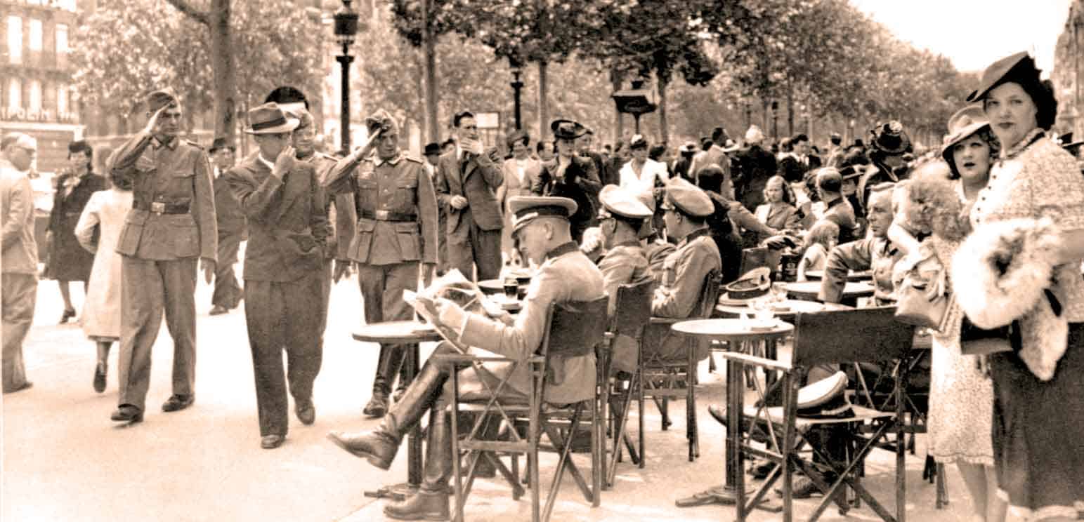 Historical wartime outdoor scene with military personnel and civilians during a protest or rally, black and white photo emphasizing news, history, and social events.