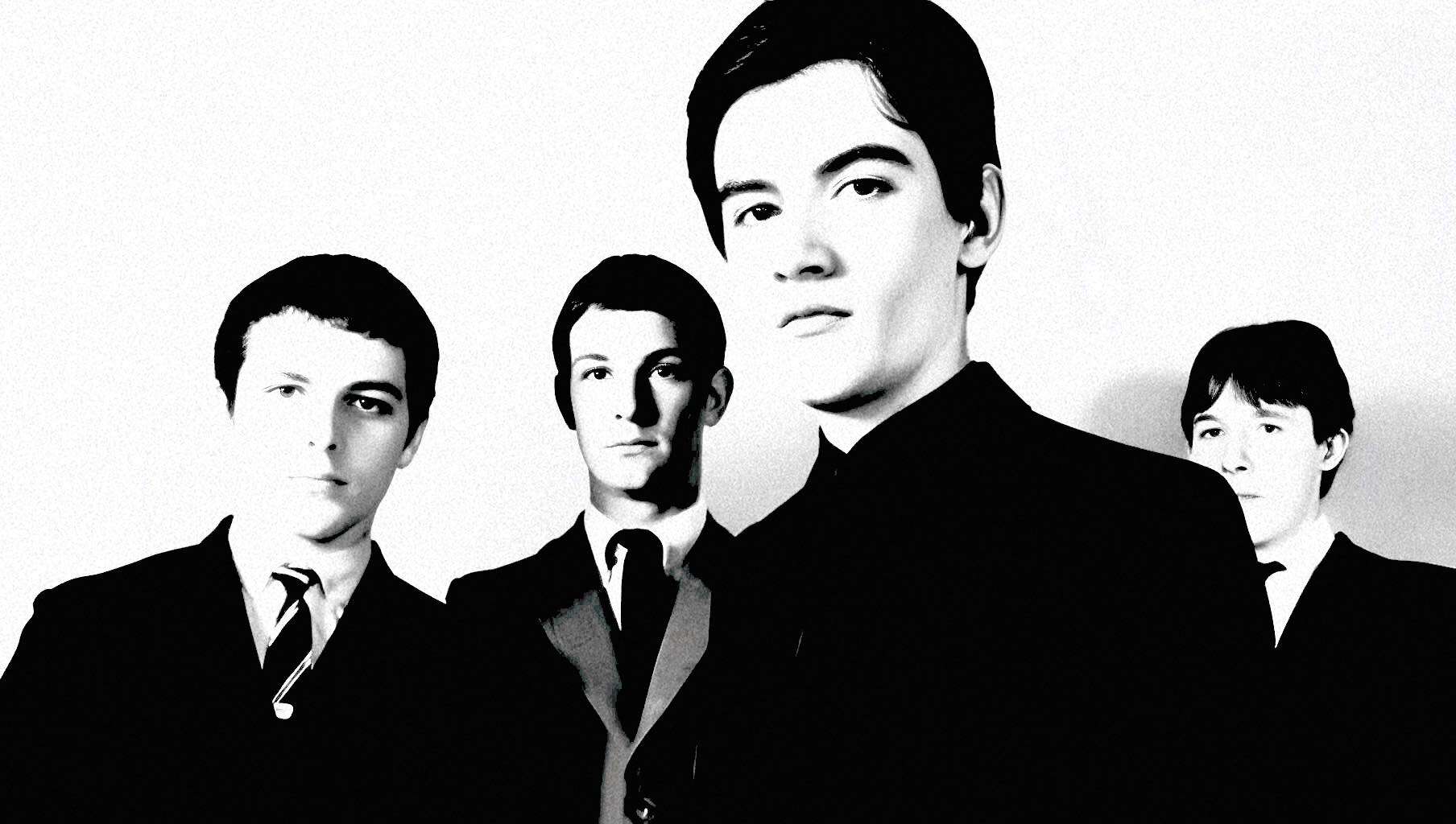 Vintage black and white photo of The Beatles, British rock band, iconic music history, famous musicians, classic pop band, music archive, historical music figures, legendary band, timeless musicians, past daily sound archive.