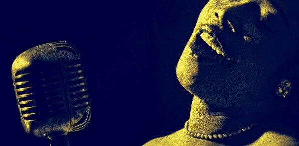 Vintage microphone and joyful singer performing at Past Daily sound archive event, celebrating news, history, and music preservation.