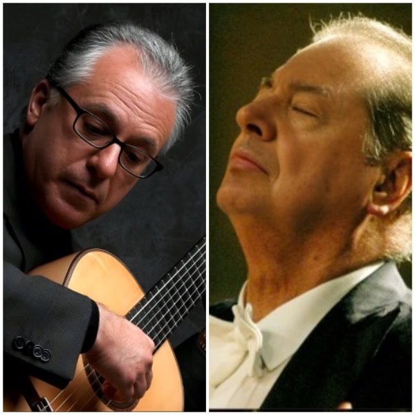 Guitarist and conductor in a classical music performance, representing music history and cultural heritage.