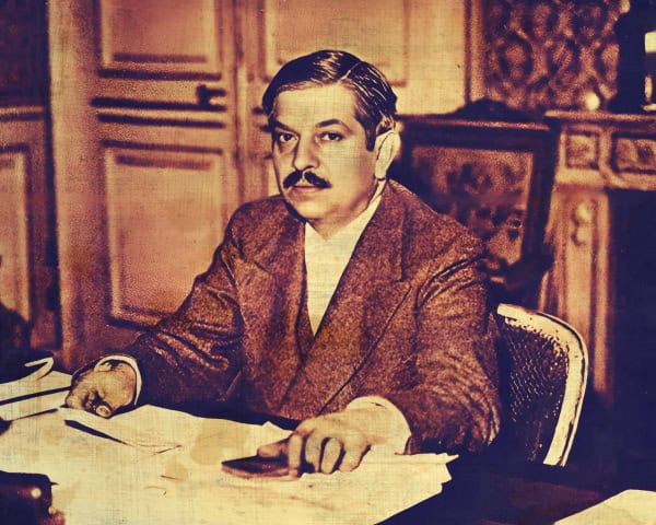 Silhouette of a man sitting at a desk with papers and a vintage background, representing historical news and music archives, Past Daily archive content.