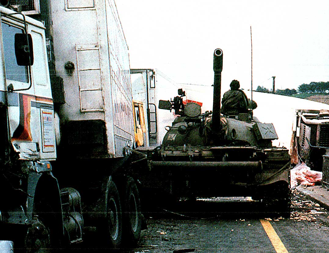 Yugoslav tank and Truck roadbock. Harbinger of things to come.