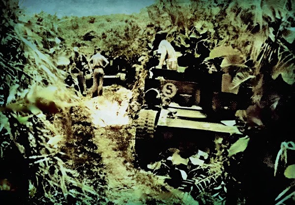 Massive crop failure and food shortage in a rural farming community, with farmers working in the fields and heavy machinery amid lush green landscape.