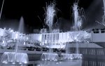 Bright fountains and fireworks illuminate the night sky at a nighttime city event, showcasing a vibrant display of water, light, and celebration.