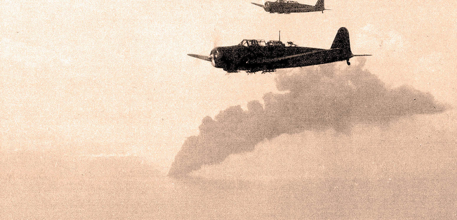 Vintage WWII fighter planes flying in formation over the sky.