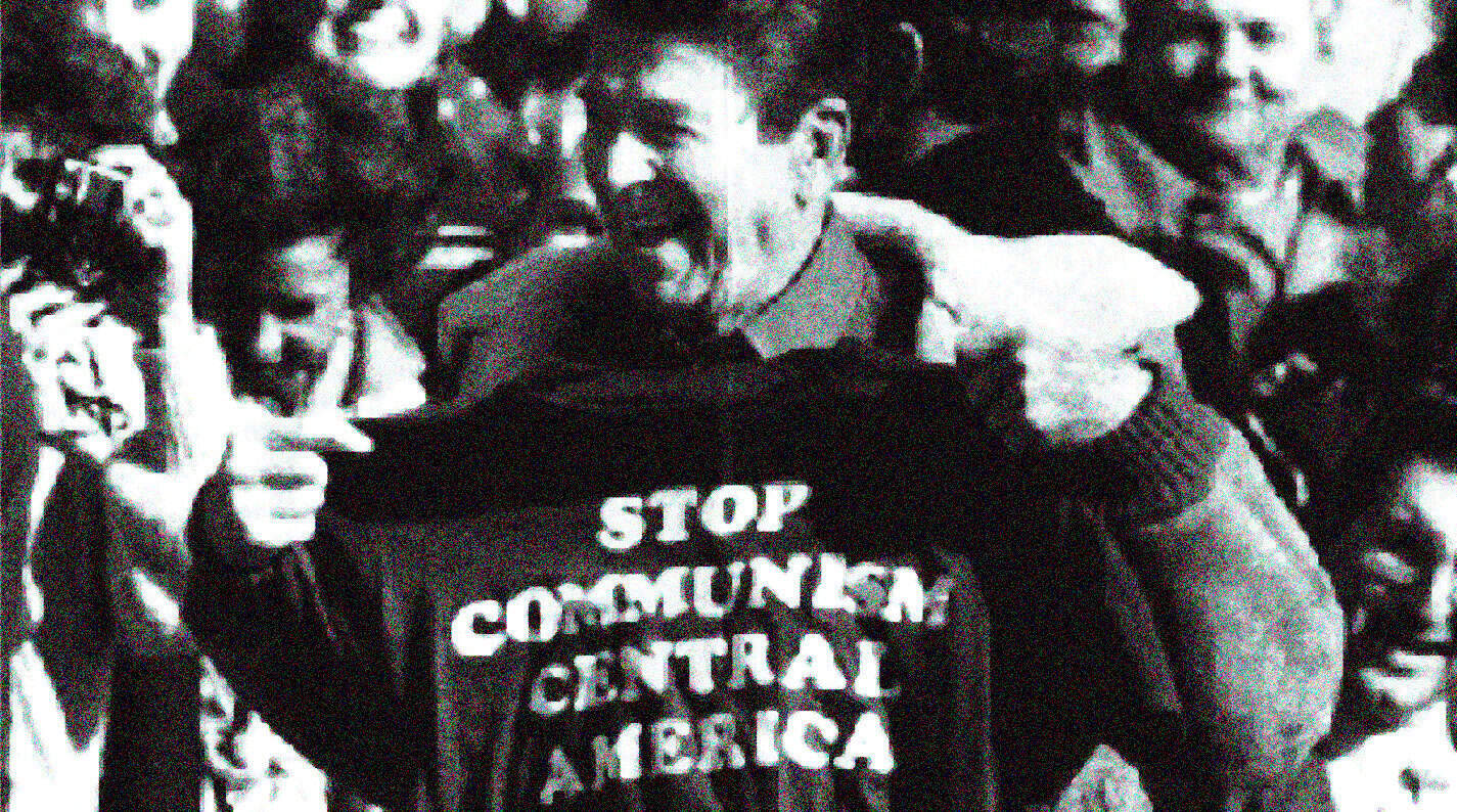 Stop communism protest anti-central america political demonstration black-and-white photo.
