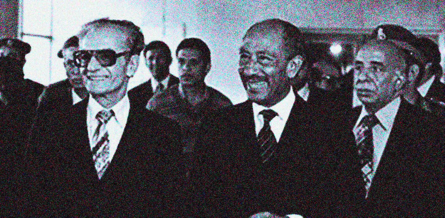 Prominent African leaders and dignitaries at historical event, expressing smiles and camaraderie, highlighting culture, history, and political significance of the moment.