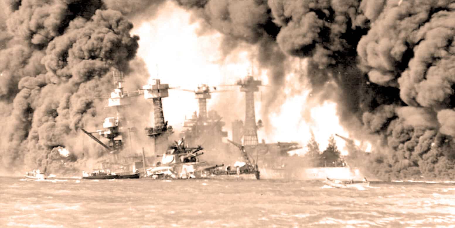 Explosions and smoke during a naval warship attack or battle in a historic maritime conflict scene.