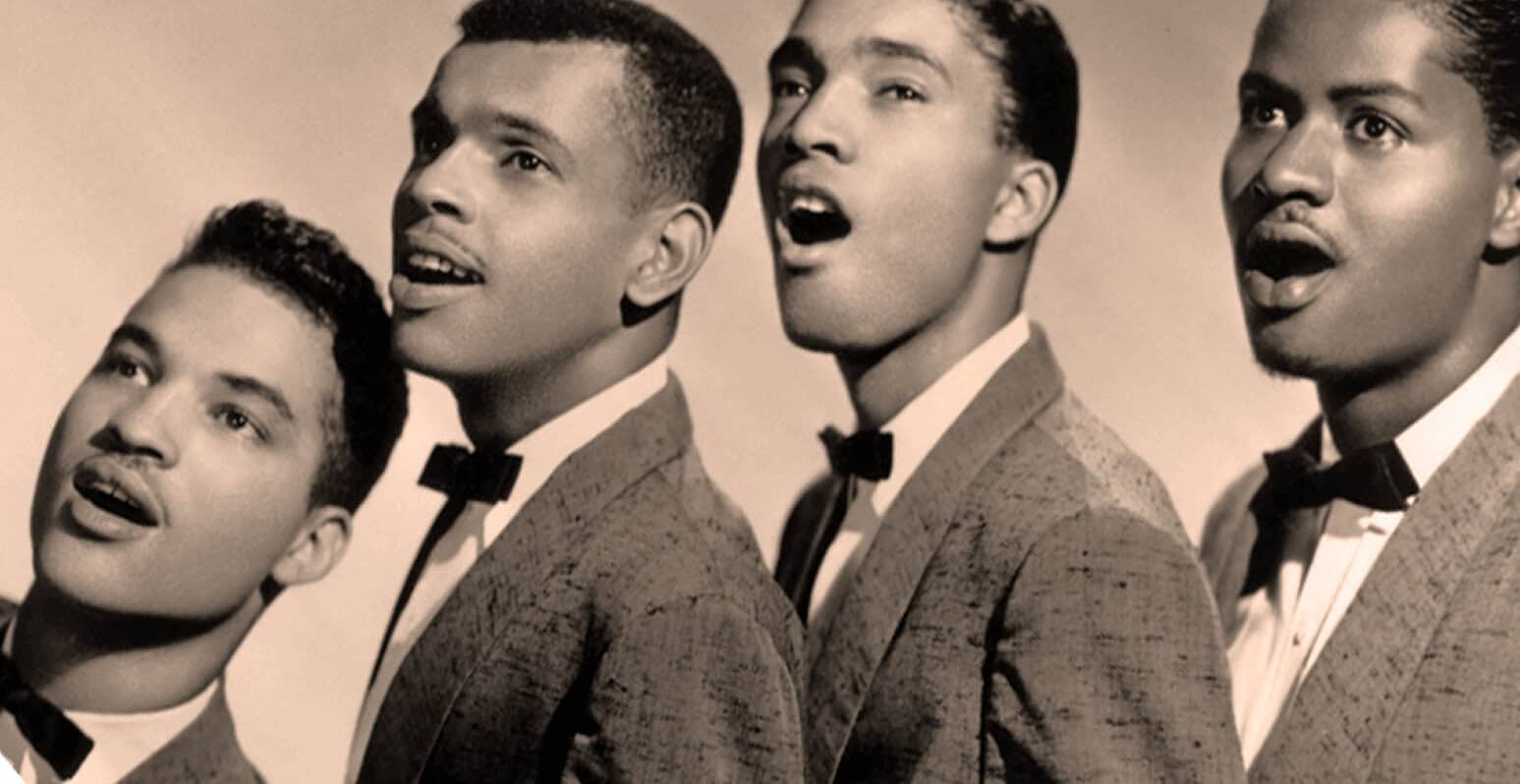Men's Barbershop Quartet Singing Vintage Black and White Photo.