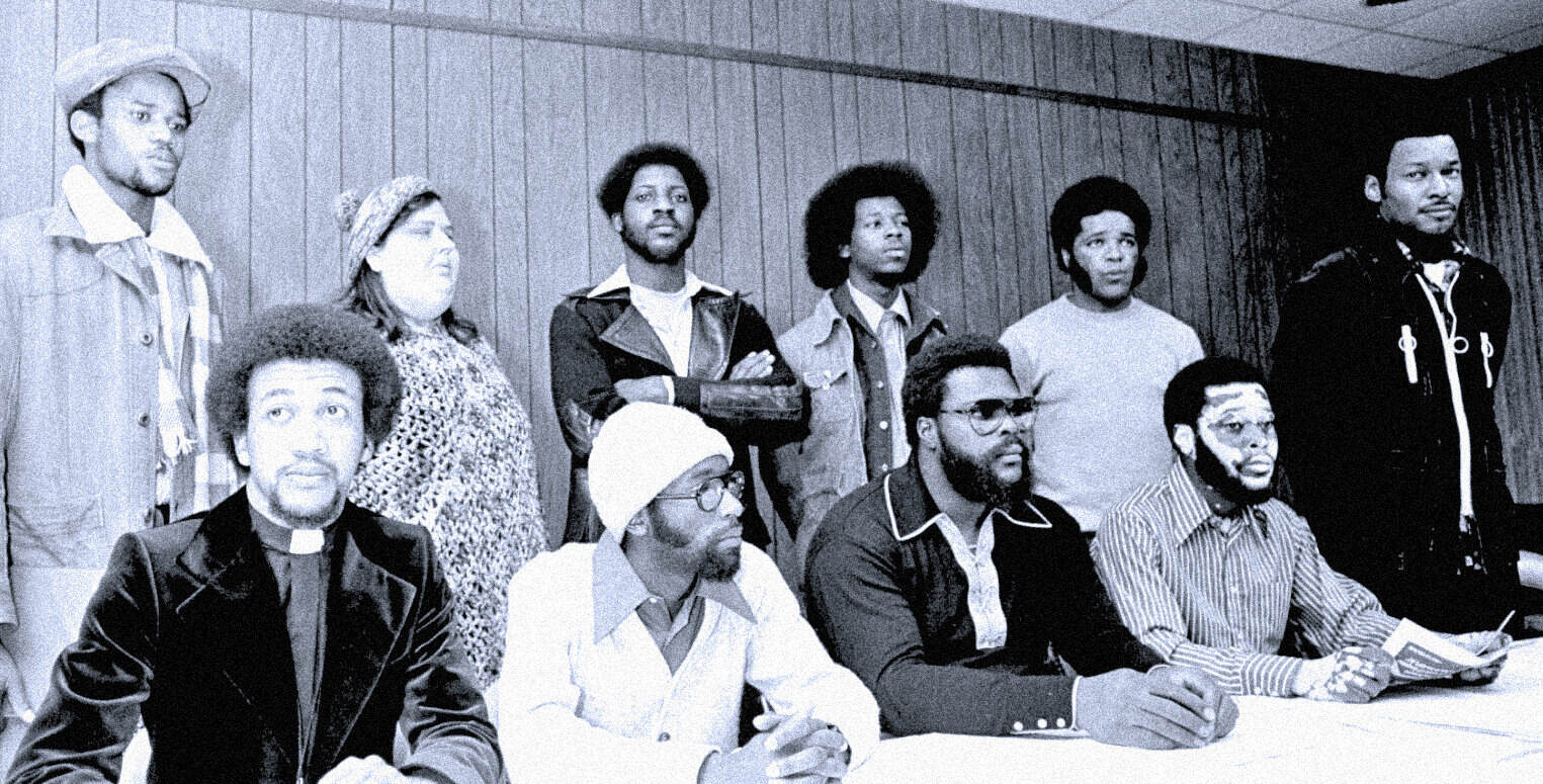 History of civil rights protest, African American leaders at press conference, social justice movement, black community activism, pastdaily news archive imagery.