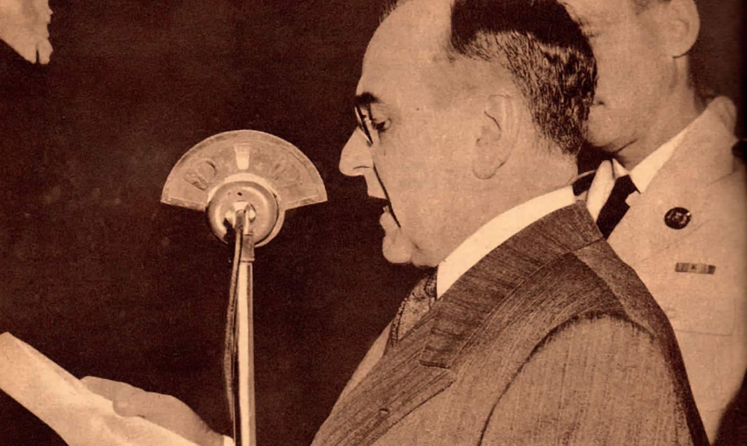 Vintage radio announcer speaking into a microphone, capturing historic news, music, and cultural moments for archival preservation.