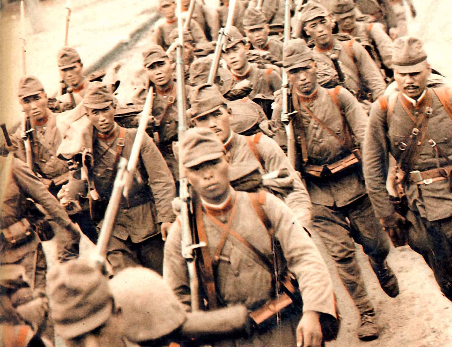 Children soldiers during a conflict era, wearing military uniforms and carrying weapons, reflecting historical and social significance of child soldiers.