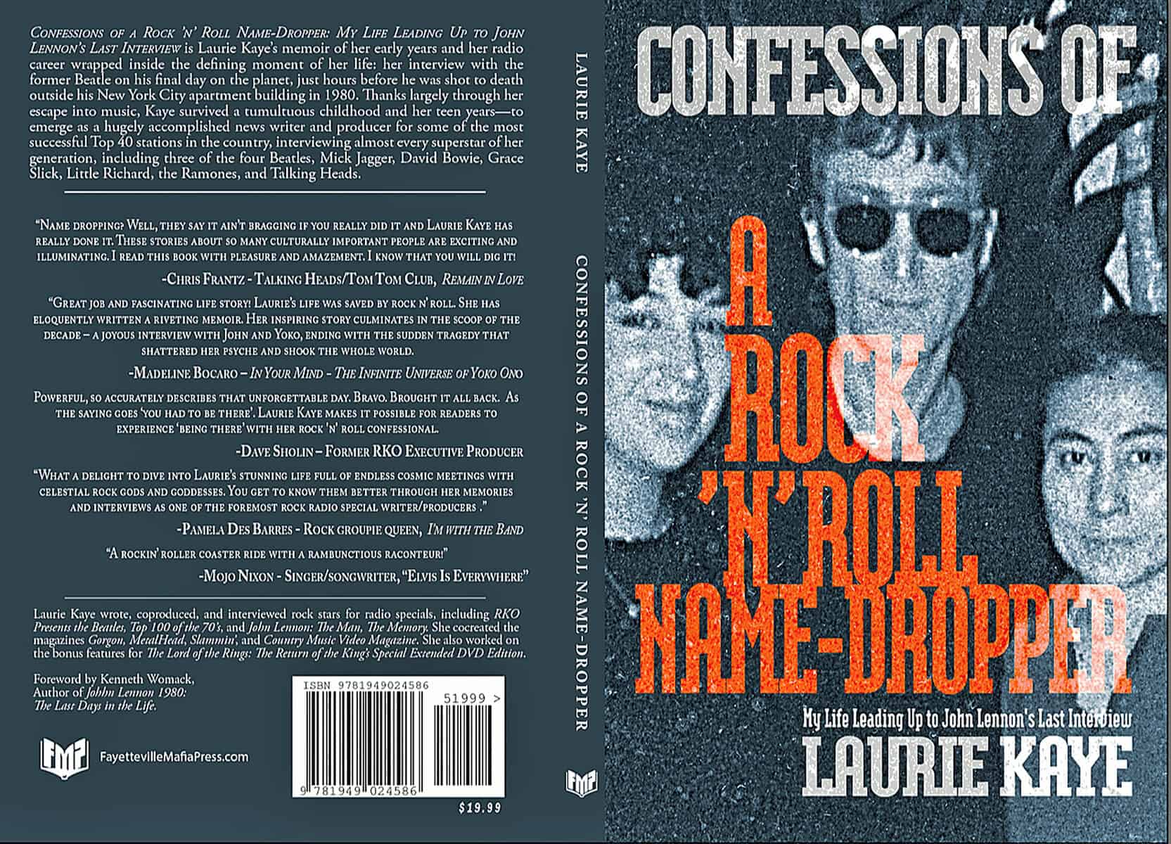 Rock music history book cover, Laurie Kaye Confessions of a Rock n' Roll Name-Dropper, music archive, rock singer autobiography, iconic musician stories, music history, rock n' roll memorabilia, legendary rock interviews, rock culture, music memoirs.