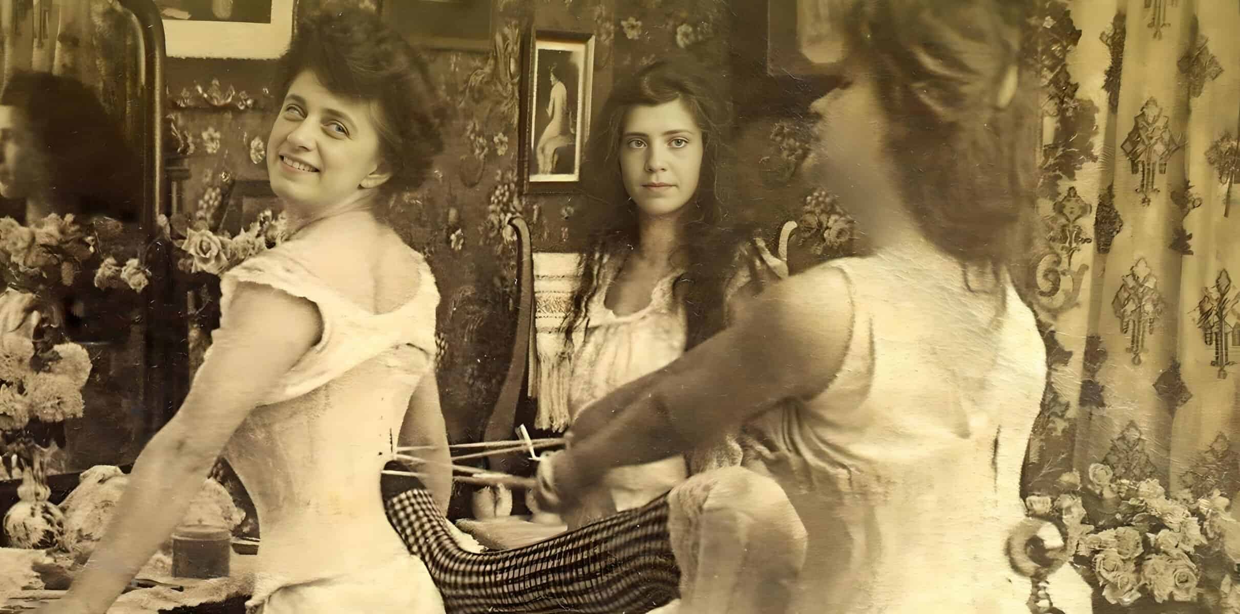 Vintage sepia-toned photograph of women in a room with floral decor, reflecting nostalgic news archives, music history, and cultural storytelling.