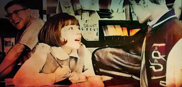 Vintage radio and music memorabilia setup with children enjoying a nostalgic sound archive experience.