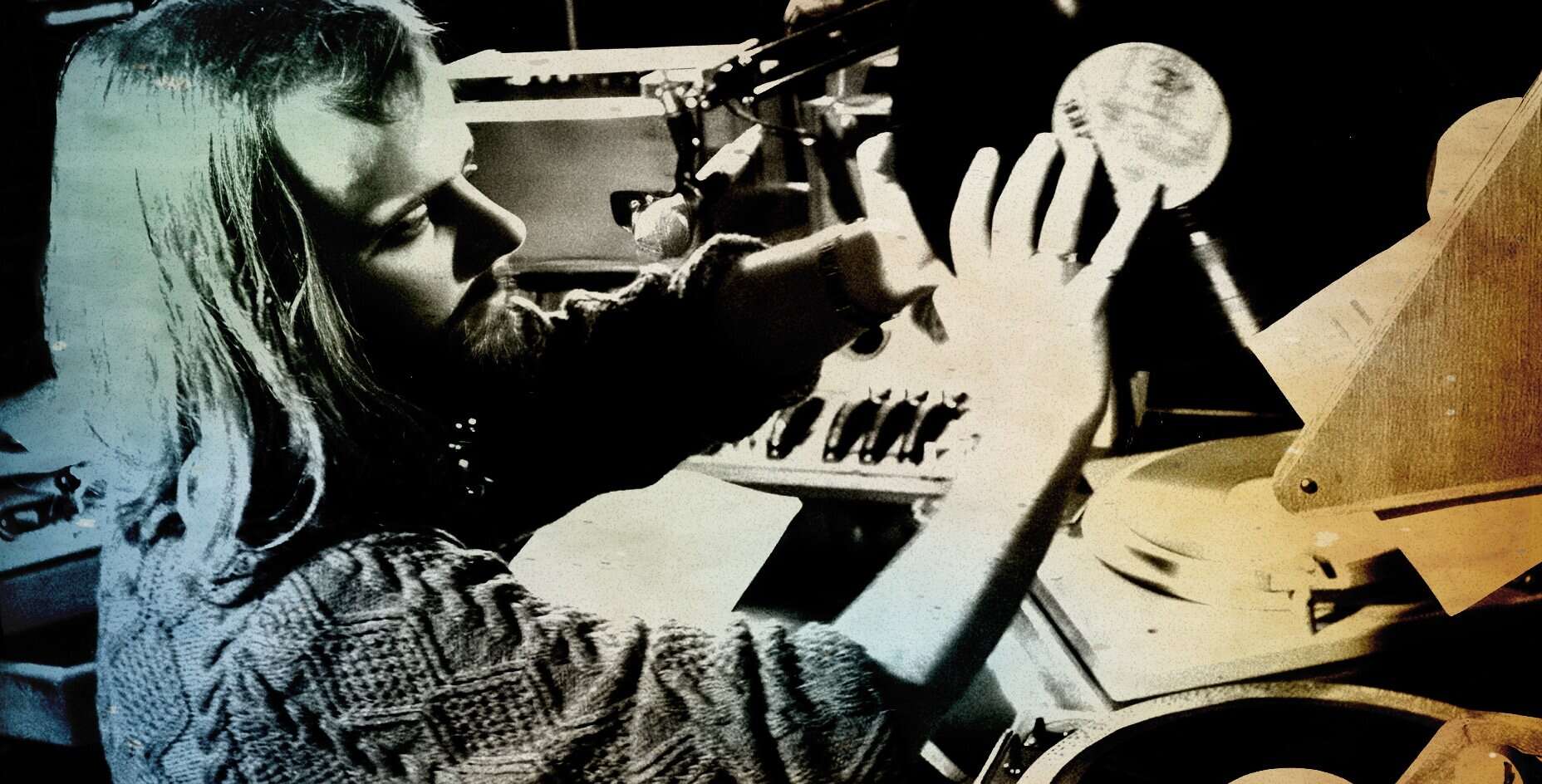 Vintage radio broadcasting studio with a female DJ, vintage microphones, and musical equipment, capturing the historical essence of audio archives, music history, and sound recordings at Past Daily.