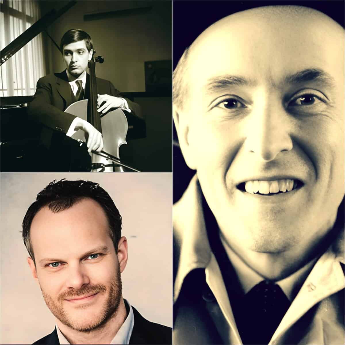 Record store: musician with a double bass, close-up of smiling man, professional headshot of male artist, representing music, news, and history archive.