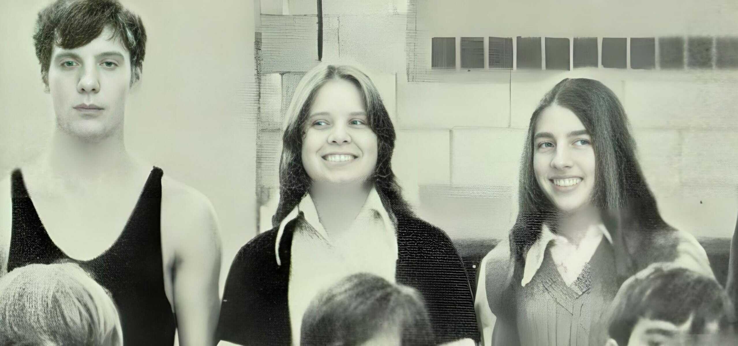 Young women smiling and socializing at a music or cultural event, highlighting community and history, with a vintage aesthetic emphasizing nostalgia and the preservation of musical and historical archives.