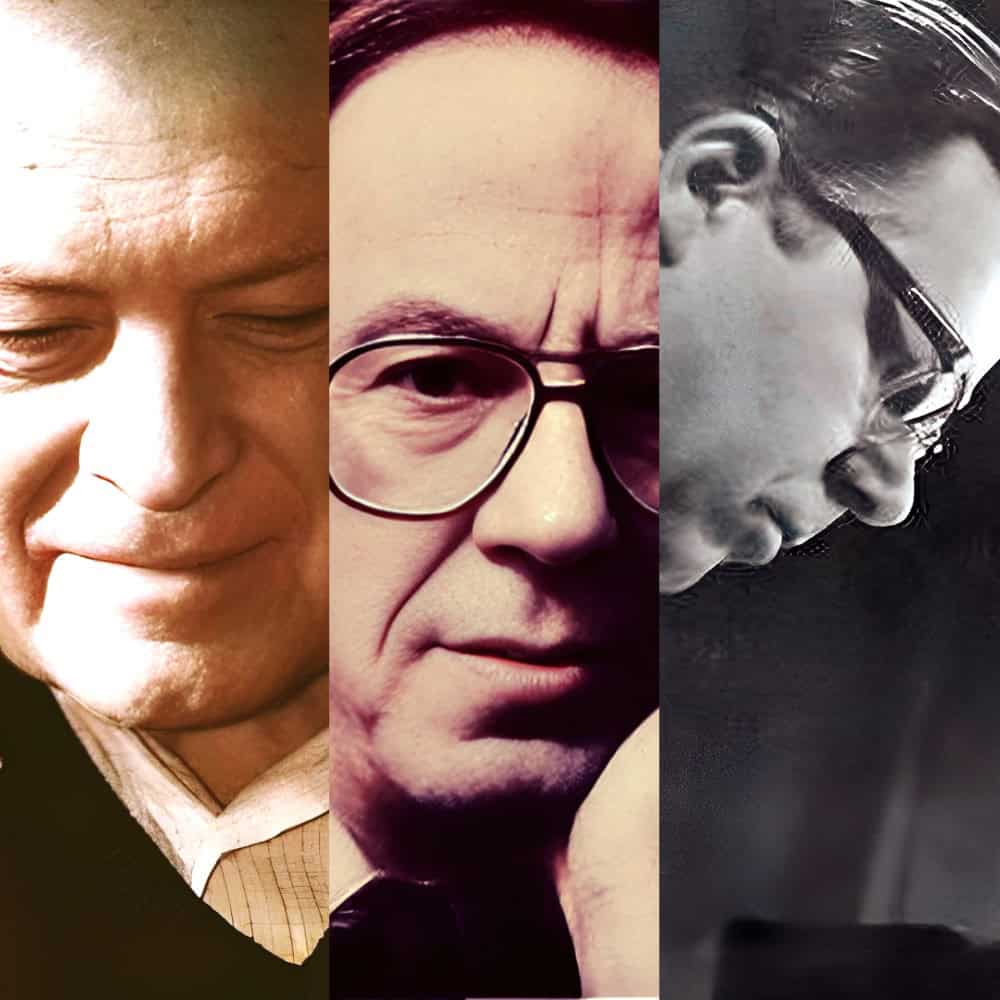 Ancient man with glasses, historical figure, and modern woman with headphones; representing news, history, and music archives for Past Daily sound archive.